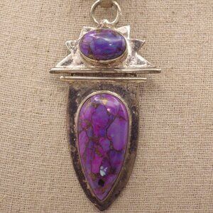 Large Sterling Silver & Purple Agate Pendent/ Articulated